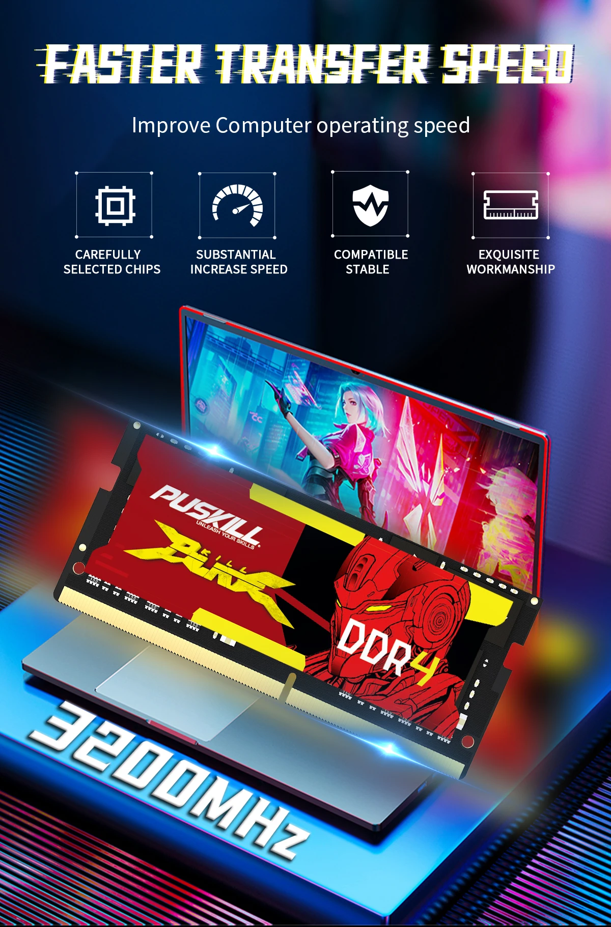 Puskill DDR4 Notebook RAM 4GB-32 GB SODIMM Memory 10