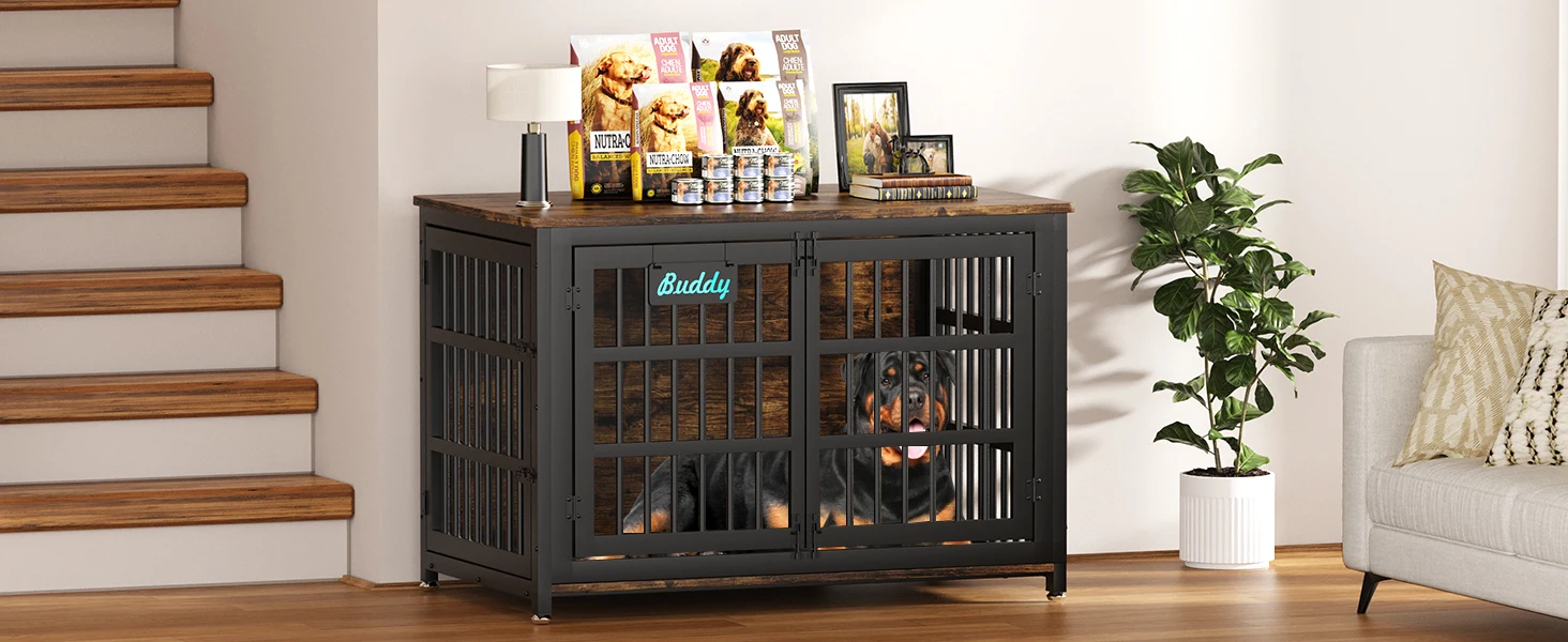 Dog Crate Furniture with Casters Heavy Duty Kennel Indoor 21