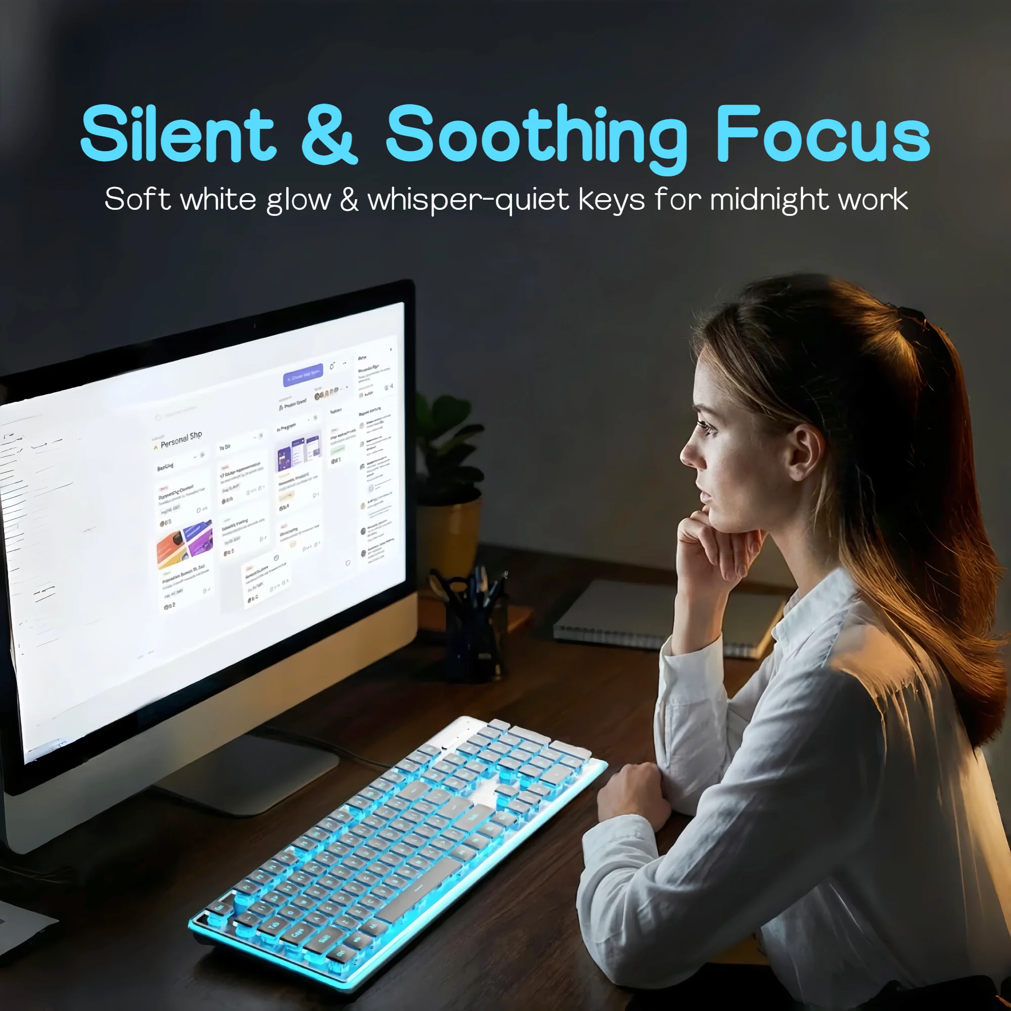 Ice Blue Backlit Gaming Keyboard with Pudding Keycaps Metal 16