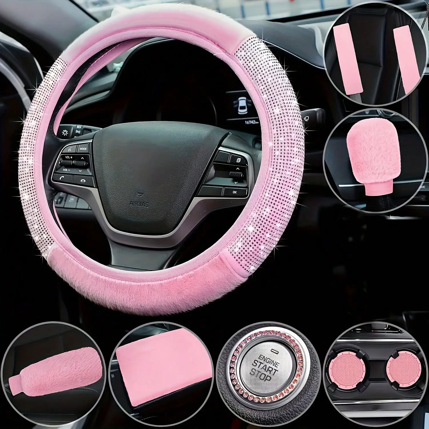 Piece Plush Car Interior Accessories Set Imitation Diamond 7 | PricZone Piece Plush Car Interior Accessories Set Imitation Diamond 7 | PricZone