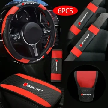 6Pc Car Interior Gift Set Faux Leather Breathable 1