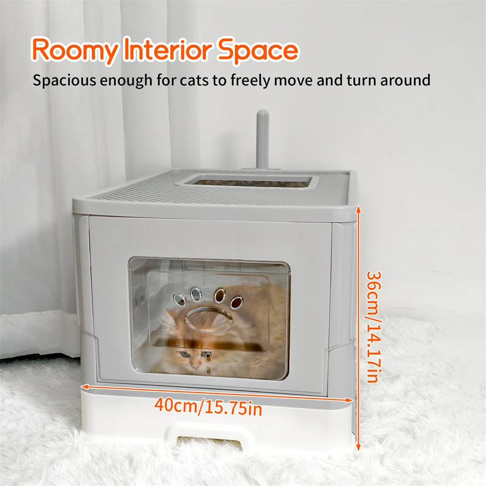 Large Cat Litter Box Kitty Sandbox Enclosed Splashproof 14