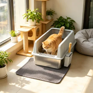 Large Stainless Steel Cat Litter Boxes with Scoop and Mat product image