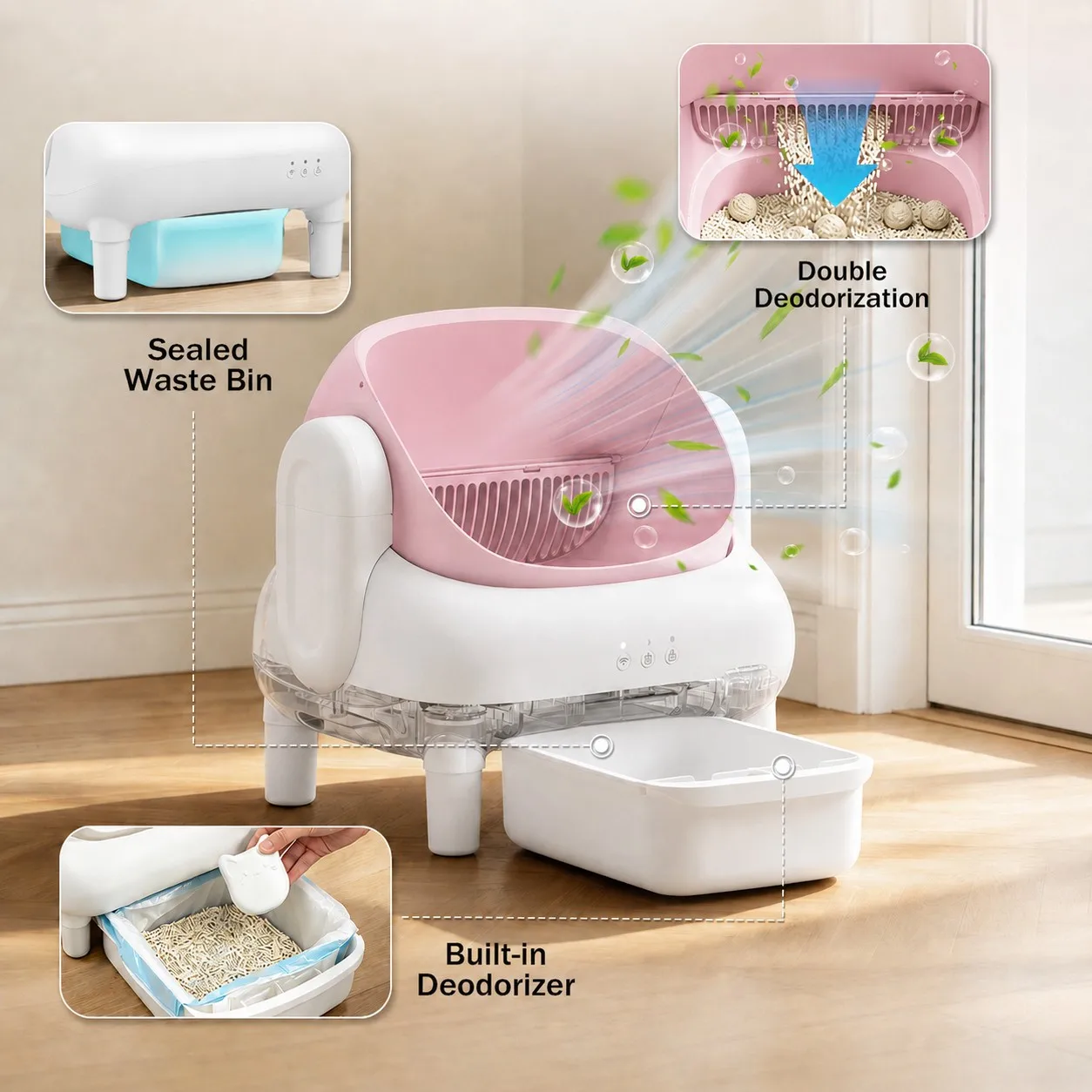 Cumrige Pink Cream Beige Smart SelfCleaning Cat Litter Box 5 | PricZone Cumrige Pink Cream Beige Smart SelfCleaning Cat Litter Box 5 | PricZone