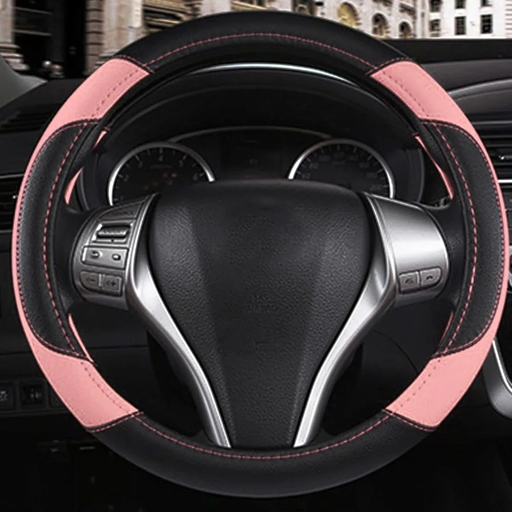 NonSlip Leather Car Steering Wheel Cover Pink Universal 6 | PricZone Non Slip Leather Car Steering Wheel Cover Pink Universal 6 | PricZone