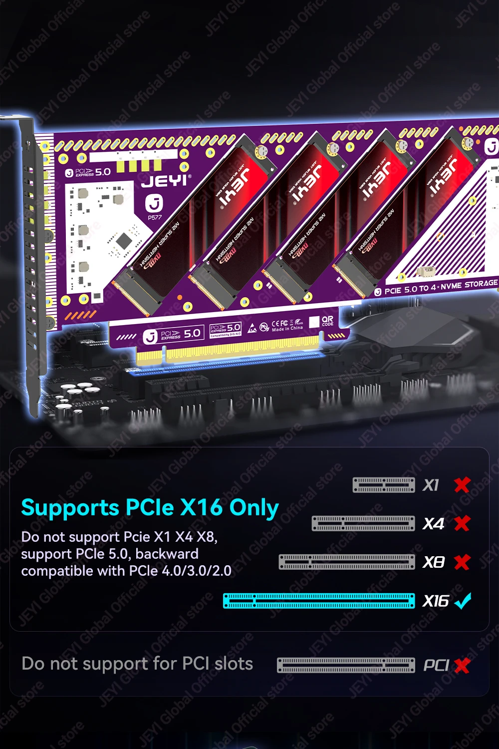 Jeyi Pcie 5.0 X16 Quad M.2 Expansion Card with 4-Bay Nvme 15