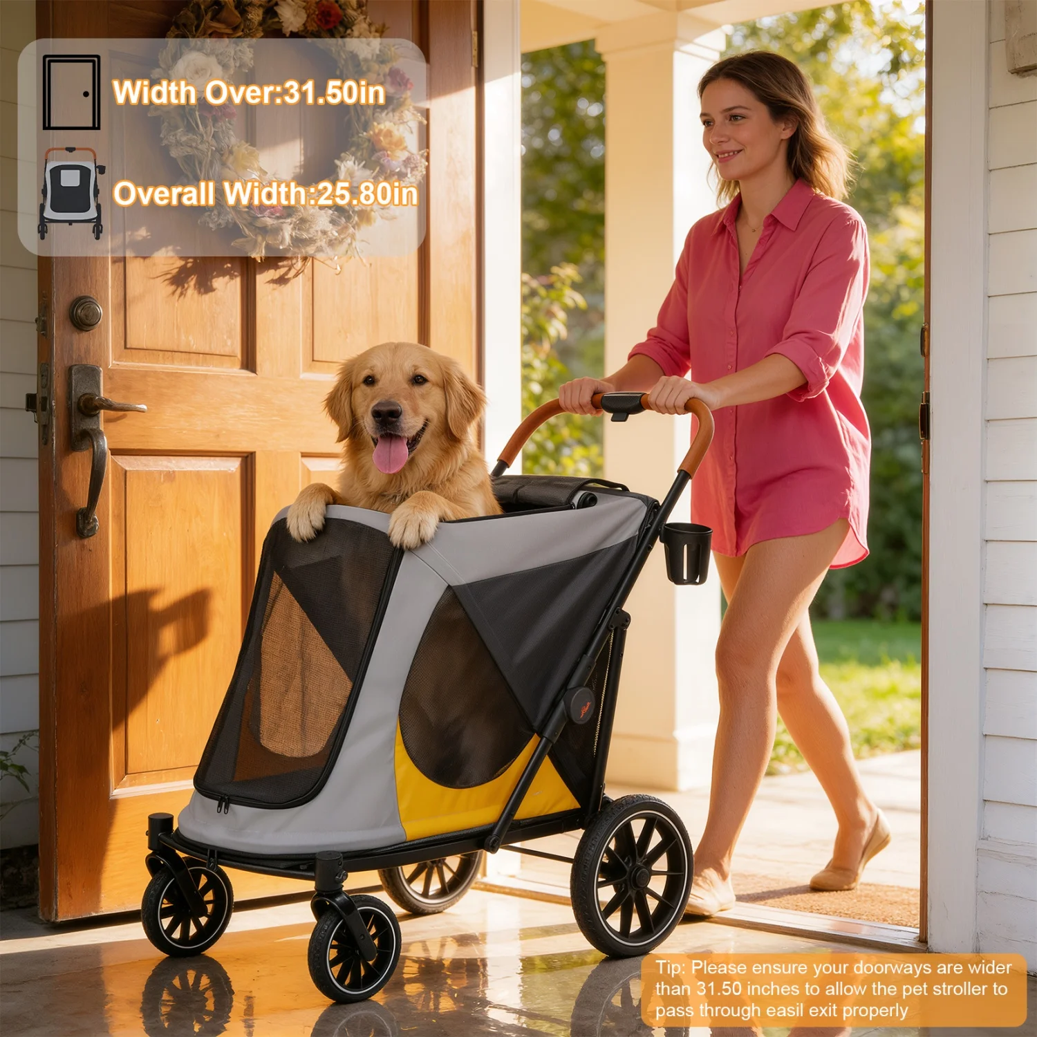 4-Wheel Dog Stroller for Large Dogs Up to 42 kg One-Click 9