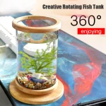 360 Degree Rotating Glass Betta Fish Tank Bamboo Base 1 | PricZone