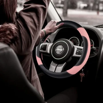 Non-Slip Leather Car Steering Wheel Cover Pink Universal 2