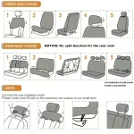 Step by step diagram for installing front and rear car seat covers with numbered steps and a note about cutting holes for accessories | PricZone