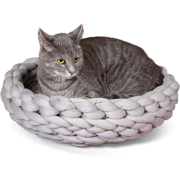Knitted Cat Bed Round Lexible Pet Gray 17 X 4 Inches 1