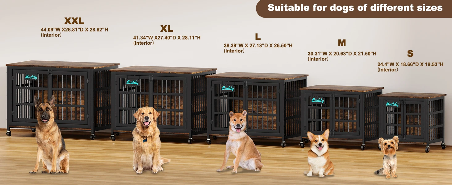 Dog Crate Furniture with Casters Heavy Duty Kennel Indoor 12