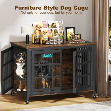 Dog Crate Furniture with Casters Heavy Duty Kennel Indoor 2