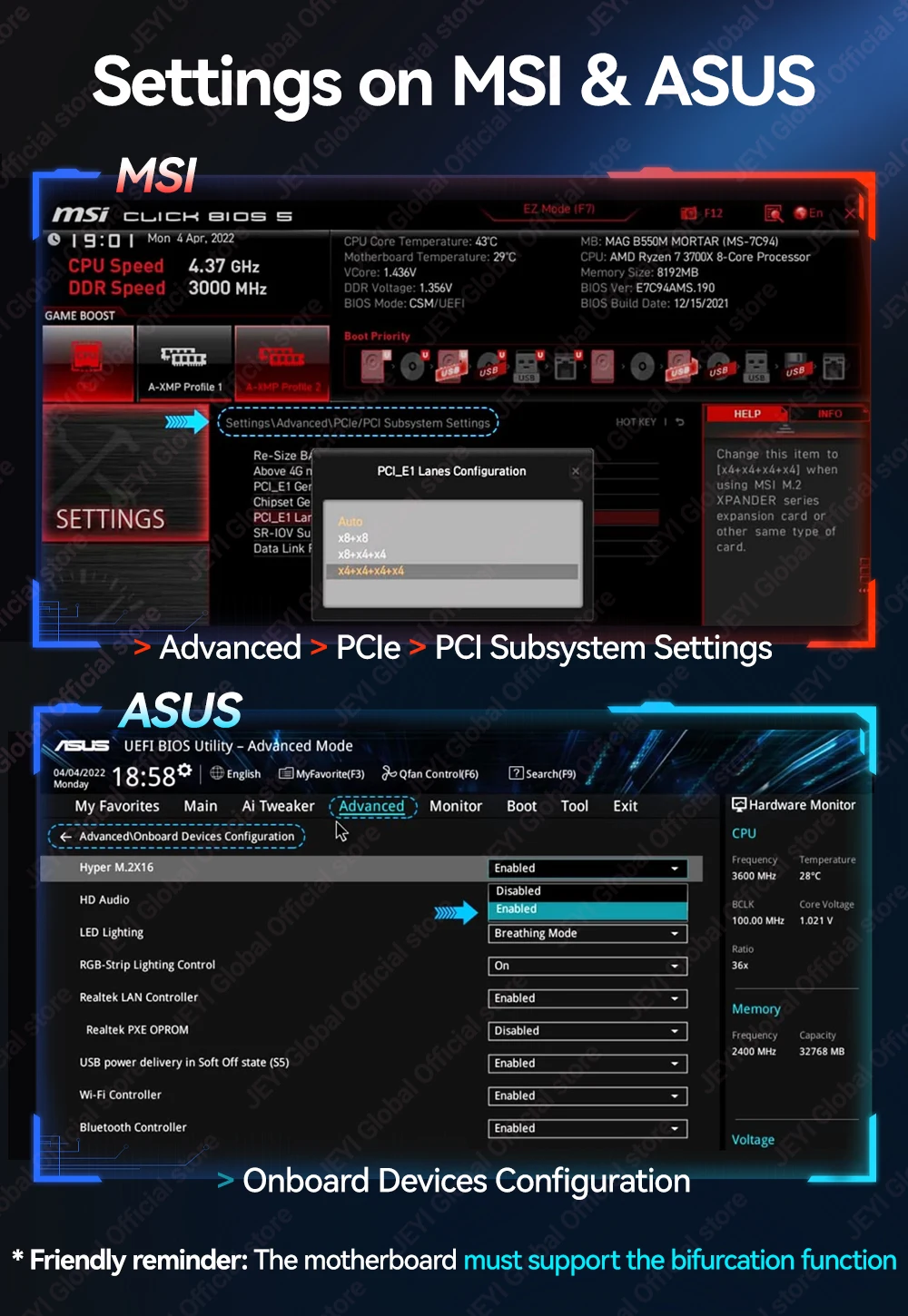 Jeyi Pcie 5.0 X16 Quad M.2 Expansion Card with 4-Bay Nvme 12