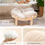 Elevated Wooden Cat Bed with Cushion Fluffy Pet Couch Sofa 3 | PricZone Elevated Wooden Cat Bed with Cushion Fluffy Pet Couch Sofa 3 | PricZone