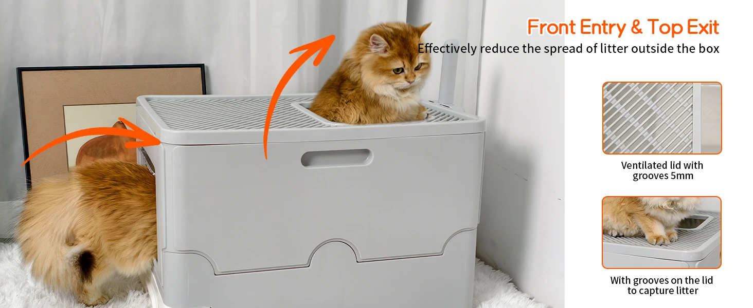 Large Cat Litter Box Kitty Sandbox Enclosed Splashproof 11