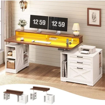 Adjustable Height Computer Desk with Storage and Drawers 1