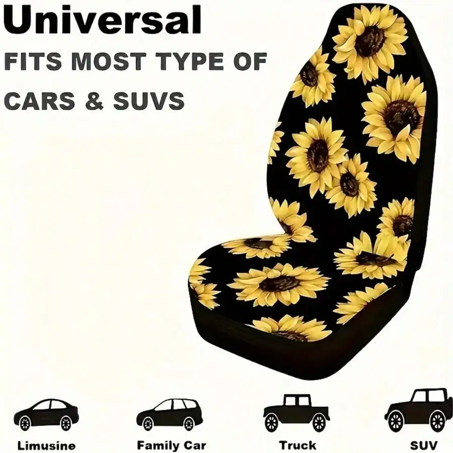 Sunflower Pattern Car Seat Cover Set Universal Fit 2 | PricZone Sunflower Pattern Car Seat Cover Set Universal Fit 2 | PricZone