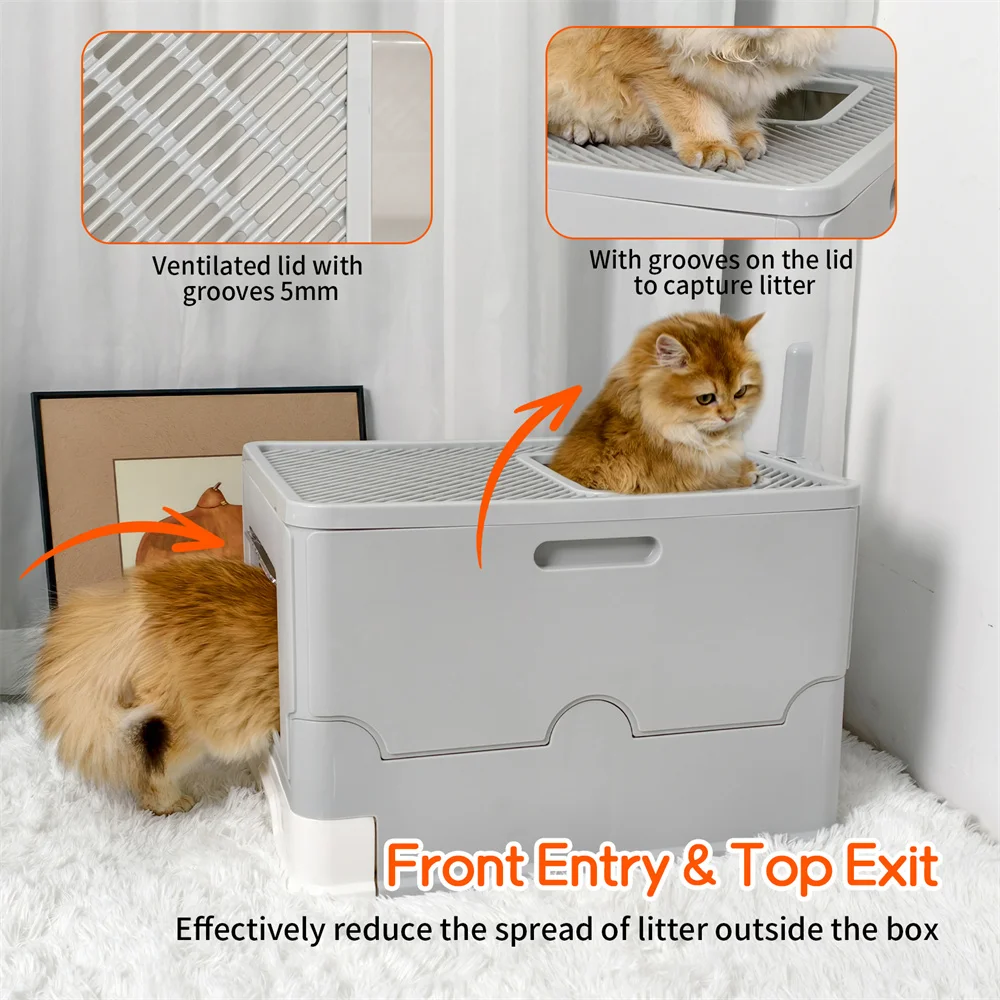 Large Cat Litter Box Kitty Sandbox Enclosed Splashproof 17