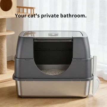 Extra Large Stainless Steel Litter Box with Lid High Sided 2