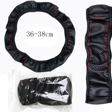 15-inch PU Leather Steering Wheel Cover Universal Fit 2
