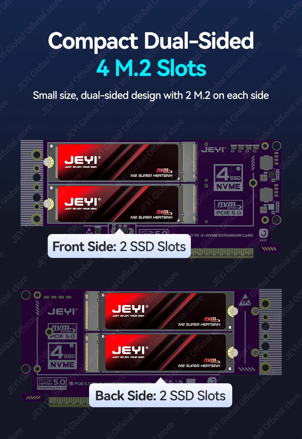Jeyi Pcie 5.0 X16 Quad M.2 Expansion Card 512Gbps Support 15