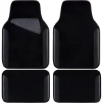Set of four black car floor mats two front with heel pad two rear for full seat coverage | PricZone