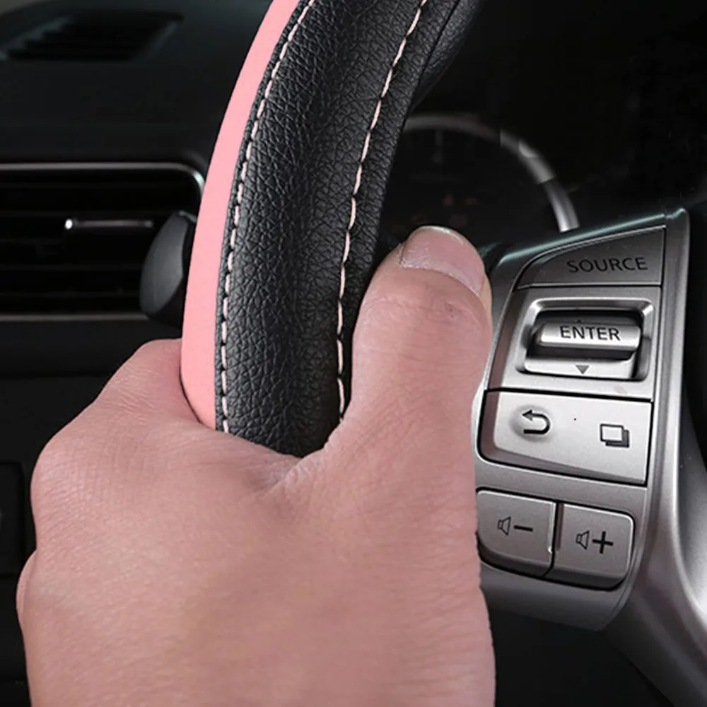 NonSlip Leather Car Steering Wheel Cover Pink Universal 4 | PricZone Non Slip Leather Car Steering Wheel Cover Pink Universal 4 | PricZone