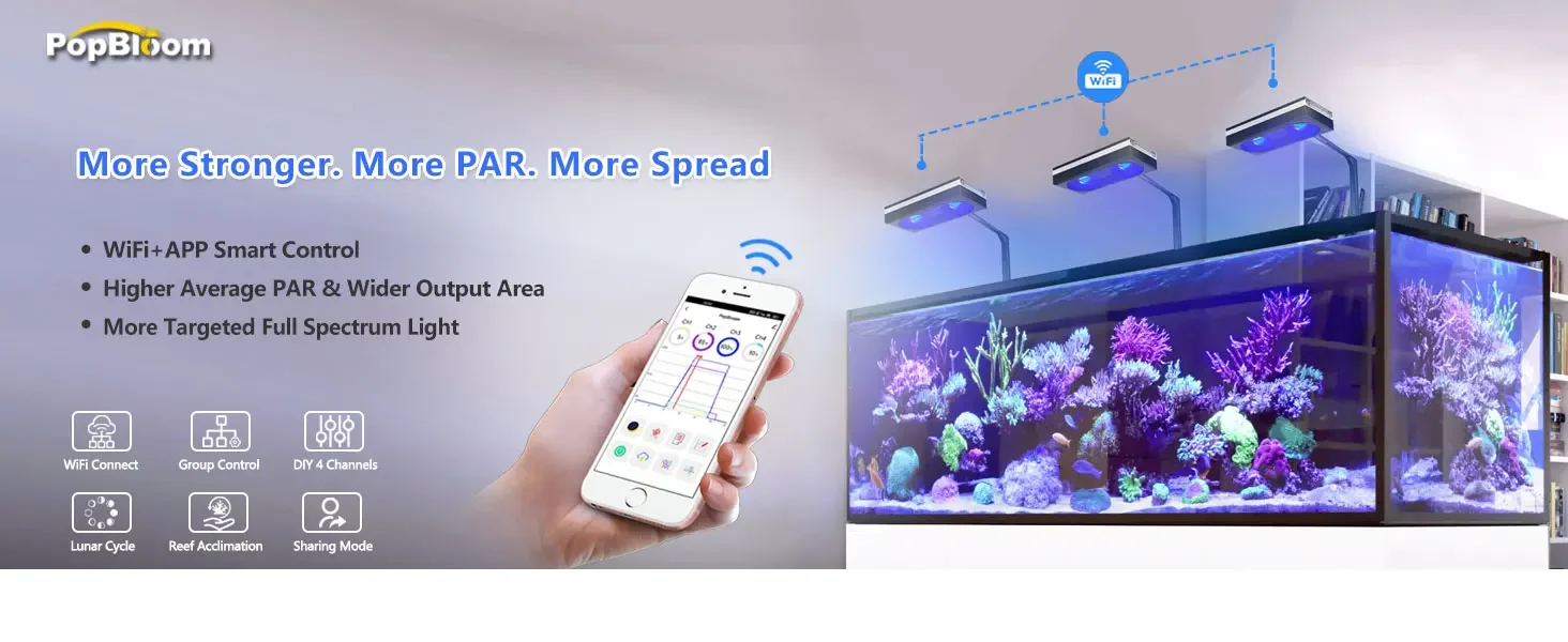 Popbloom Rl180 WiFi LED Aquarium Reef Light 180W Full 13