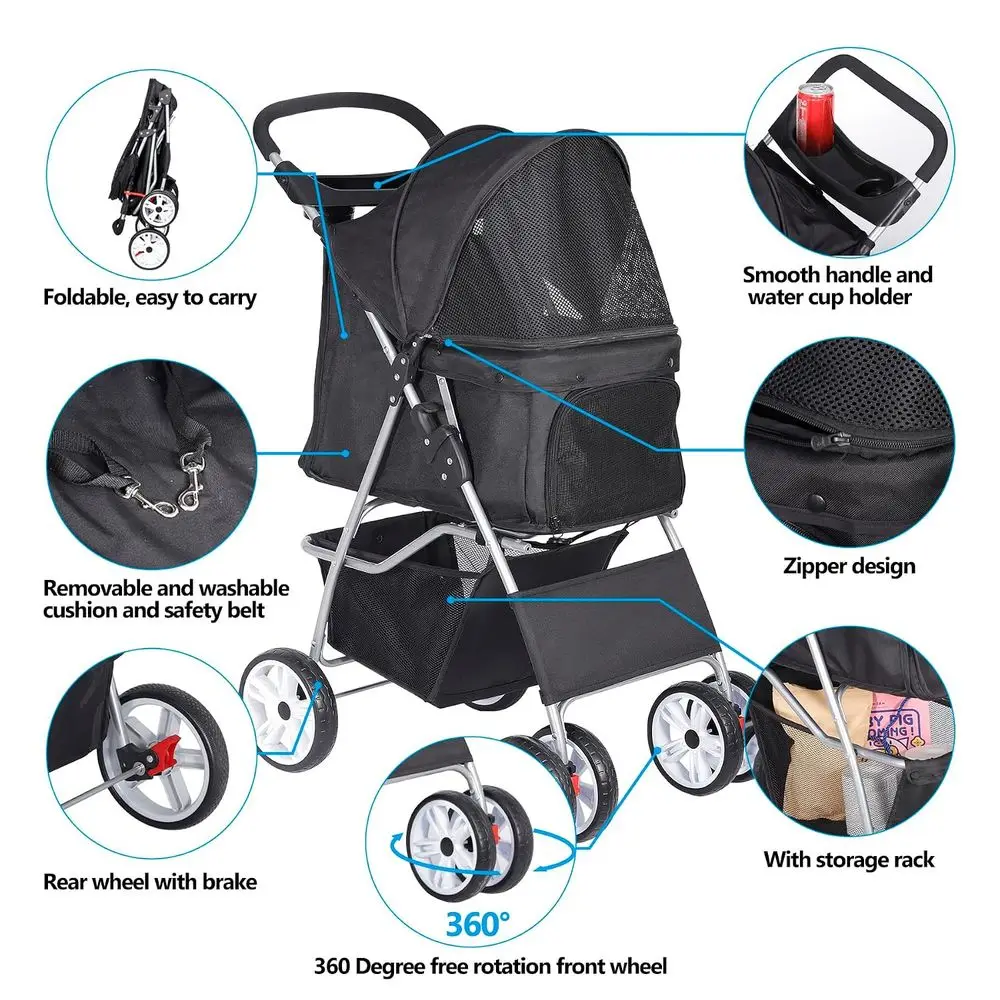 4Wheel Foldable Pet Dog Cat Jogger Stroller Travel Carrier 5 | PricZone 4 Wheel Foldable Pet Dog Cat Jogger Stroller Travel Carrier 5 | PricZone