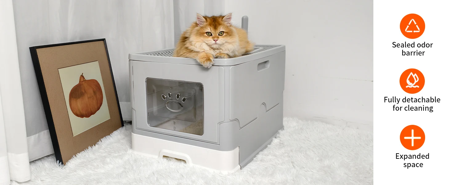 Large Cat Litter Box Kitty Sandbox Enclosed Splashproof 10
