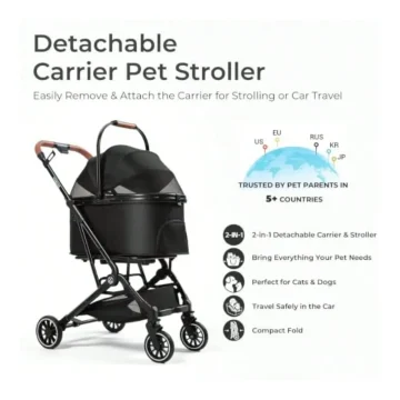 Shipping Cat Strollers for 2 Cats with Detachable Carrier 2