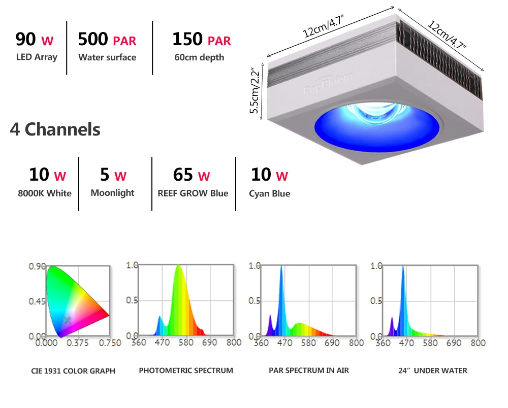 Popbloom-Rl90 WiFi LED Aquarium Light 200W Reef Marine Lamp