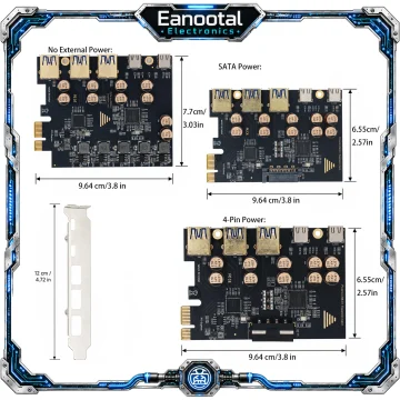 Port USB Expansion Card for Desktop PC 3 USB-A 2 USB-C 2