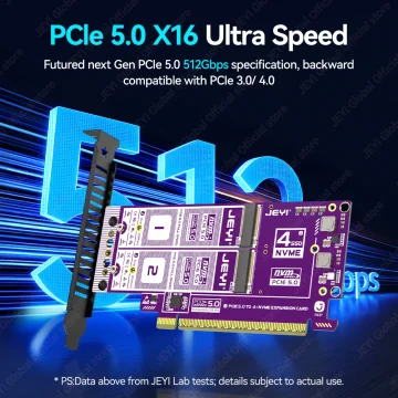 Jeyi Pcie 5.0 X16 Quad M.2 Expansion Card 512Gbps Support 2