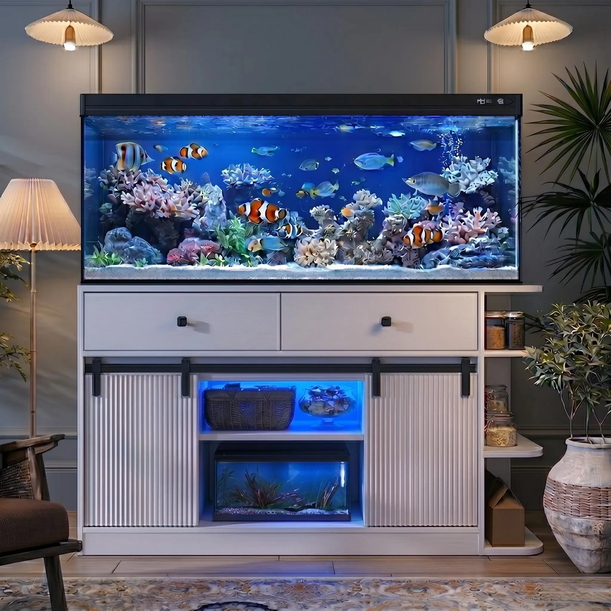 75 Gallon Aquarium Stand with LED Light Power Outlets 55-75 16