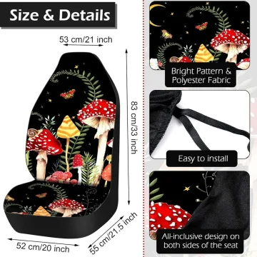 17Pc Mushroom Car Seat Covers Set with Steering Wheel Cover 2