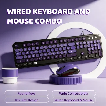 Cute Retro Round Aesthetic Typewriter Keyboard Mouse Set 2
