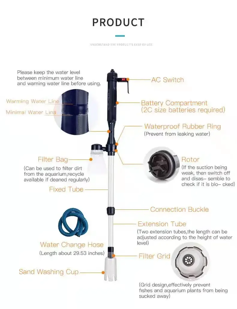 Electric Aquarium Water Change Pump Cleaning Tools Gravel 13
