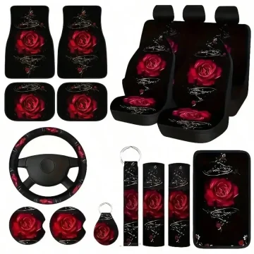 19Pc Red Rose Car Seat Cover Set with Floor Mats 1 | PricZone