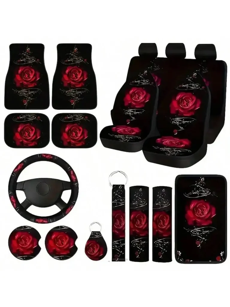 19Pc Red Rose Car Seat Cover Set with Floor Mats product image