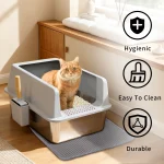 Large Stainless Steel Cat Litter Boxes with Scoop and Mat 7 | PricZone