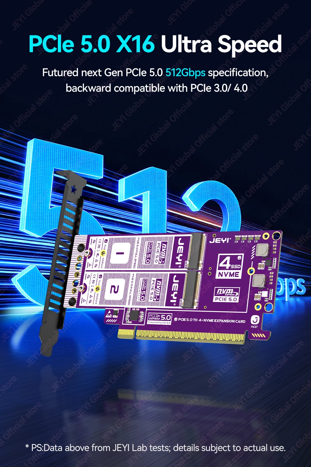 Jeyi Pcie 5.0 X16 Quad M.2 Expansion Card 512Gbps Support 8