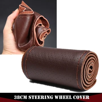 38Cm Genuine Leather Steering Wheel Cover with Hand Sewing 1