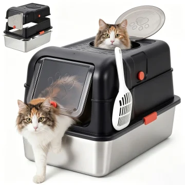 Dog-Proof Litter Box Large Stainless Steel Cat with Lid XL 2