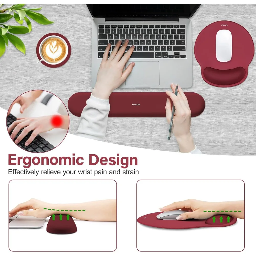Ergonomic Wrist Rest for Mouse and Keyboard Curved Wine 9