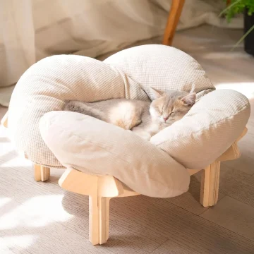 Elevated Wooden Cat Bed with Cushion Fluffy Pet Couch Sofa 1 | PricZone
