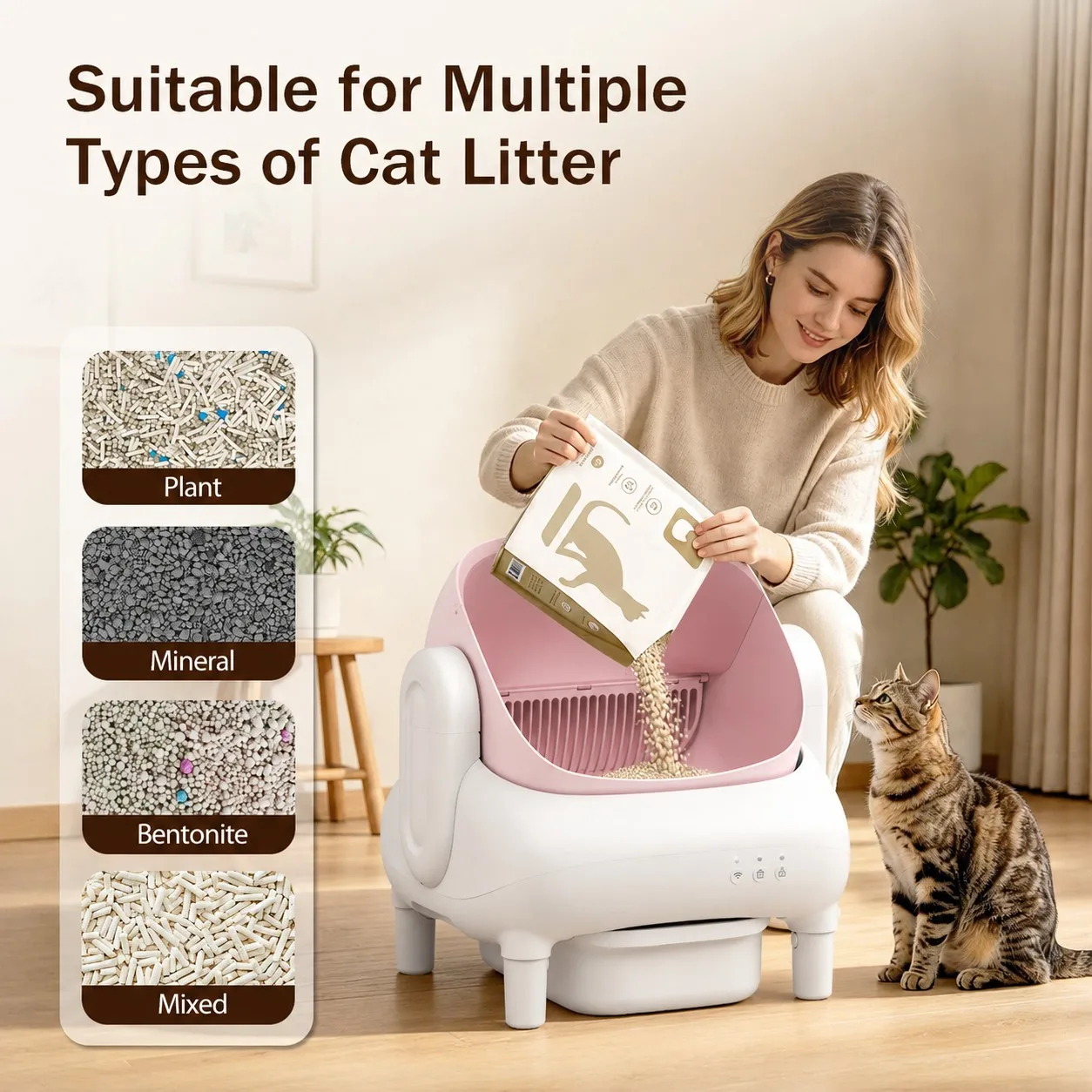 Cumrige Pink Cream Beige Smart SelfCleaning Cat Litter Box 6 | PricZone Cumrige Pink Cream Beige Smart SelfCleaning Cat Litter Box 6 | PricZone