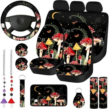17Pc Mushroom Car Seat Covers Set with Steering Wheel Cover 1