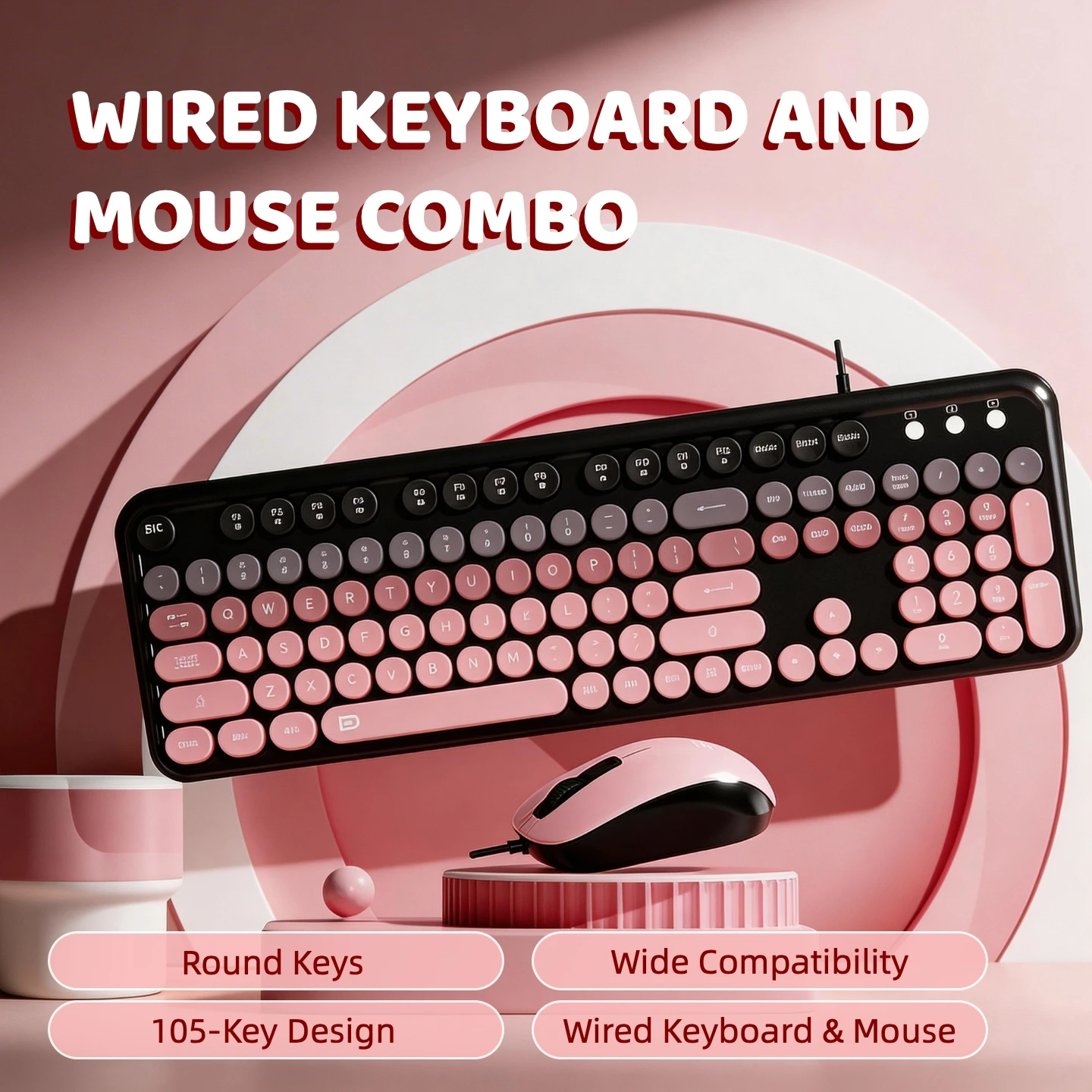 Cute Retro Round Aesthetic Typewriter Keyboard Mouse Set 3 | PricZone Cute Retro Round Aesthetic Typewriter Keyboard Mouse Set 3 | PricZone